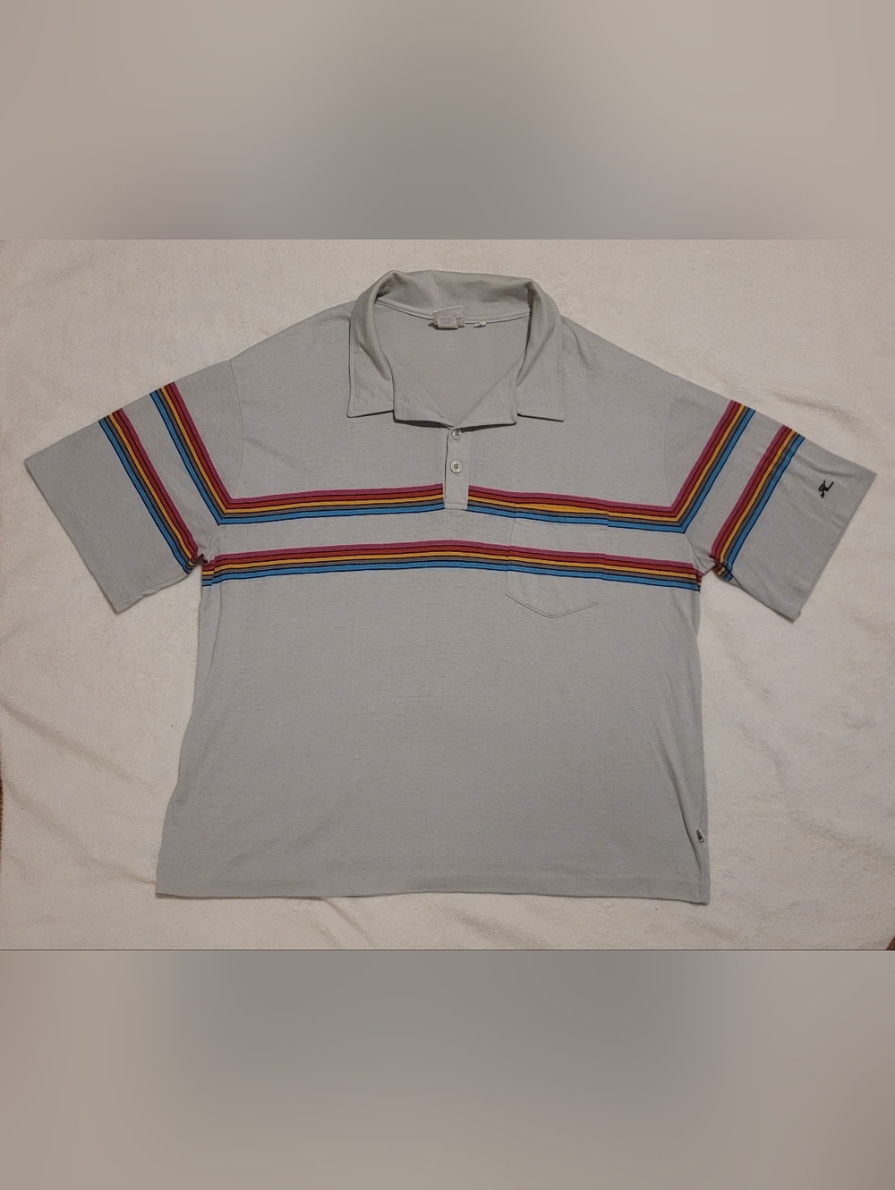Vintage 90s Hobie Striped Surf Polo Shirt Made in USA Heather Gray 3X